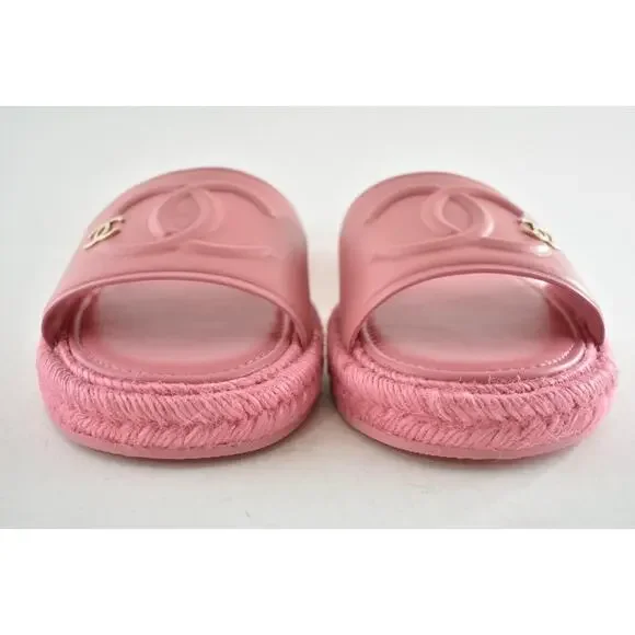 Chanel 23C Pink Lambskin Leather CC Logo Slide Sandal Slip Espadrille Flat 42 - Picture 6 of 15